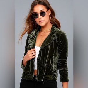 - Front Row Olive Green Velvet Moto Jacket